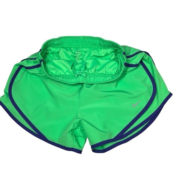 NIKE DRIFIT Women's Running Shorts Lined Neon Green Purple Trim Size M 3" Inseam - Picture 5 of 16